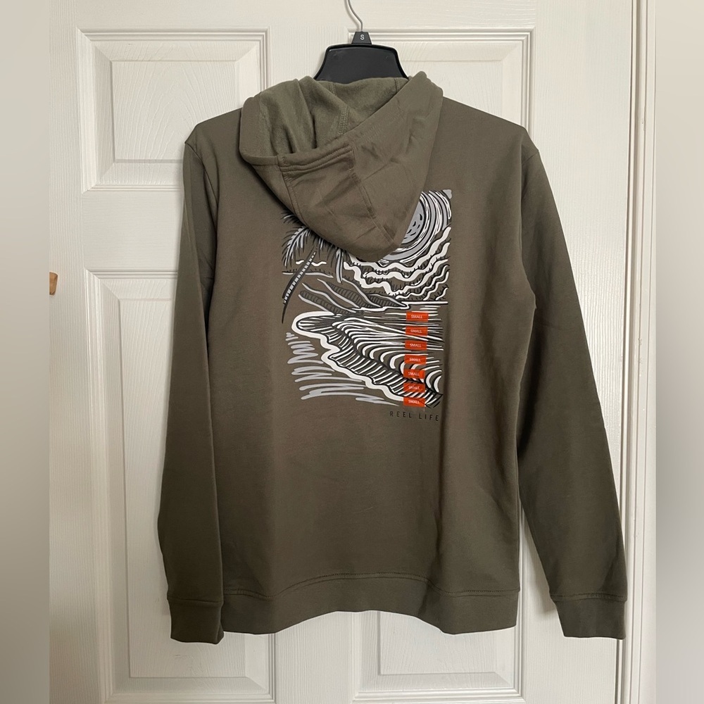 NWT Reel Life Men's Olive Green Graphic Hoodie Sizes Small/Medium Available